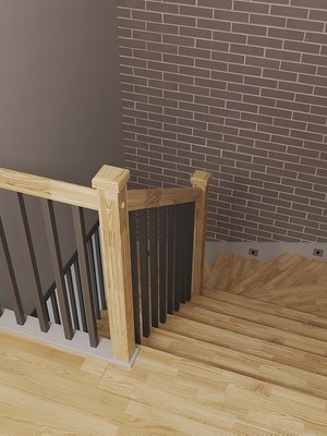 Отделка бетонной лестницы паркетными ступенями из ясеня и мдф с реечным ограждением и светильниками 5