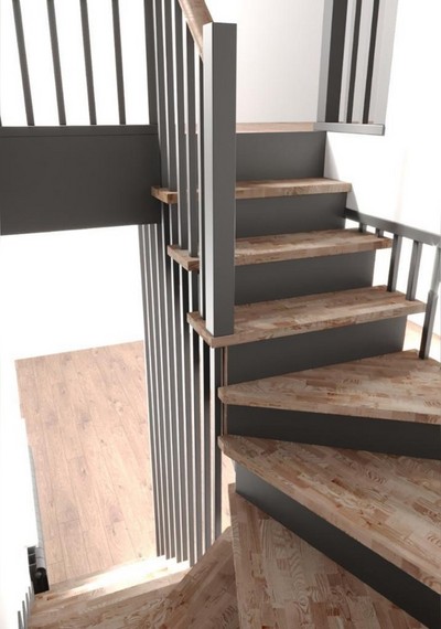 Лестница на металлокаркасе закрытого типа с деревянными паркетными ступенями из ясеня 3