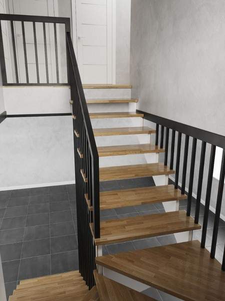 Открытая лестница на деревянном каркасе с рейками от Stairs Workshop