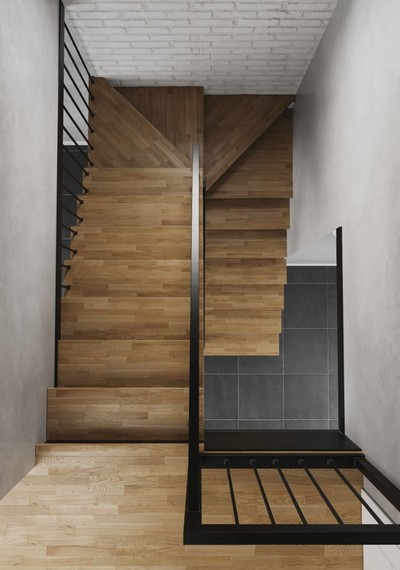 Современная деревянная лестница закрытого типа на второй этаж 4