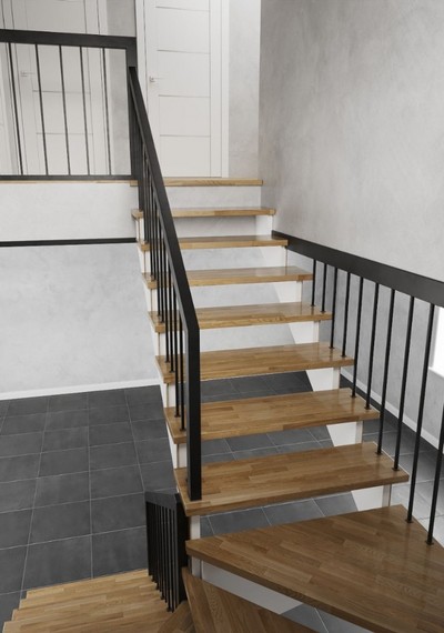 Открытая лестница на деревянном каркасе со ступенями из массива 3
