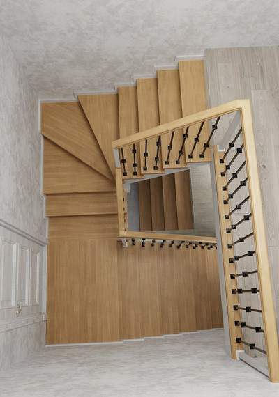 П-образная закрытая лестница на деревянных косоурах 3