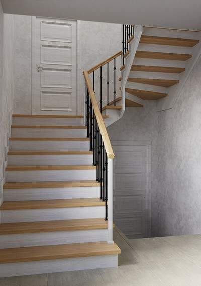 П-образная закрытая лестница на деревянных косоурах 2