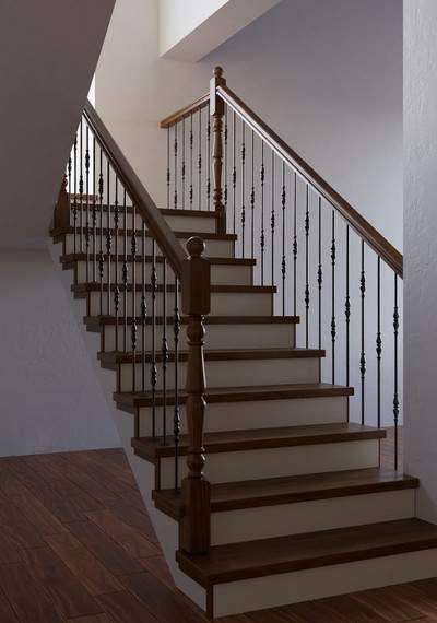 Бетонная лестница в дом с боковым ограждением и ступенями из массива 1