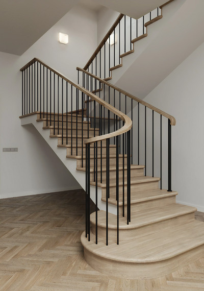 Бетонная лестница с дизайнерским ограждением 1