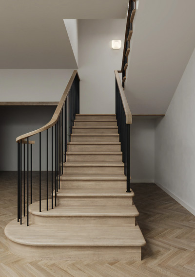 Бетонная лестница с дизайнерским ограждением 2